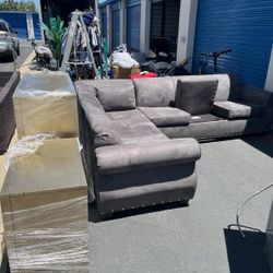 Custom Suide Dark Grey Sectional Sleeper Sofa