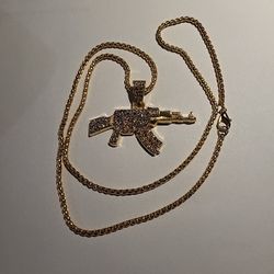 Mens 22" Gold Plated AK47 Chain / pendant