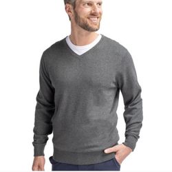 Cutter & Buck Gray V-Neck Supima Cotton Pullover Knit Sweater Mens Large