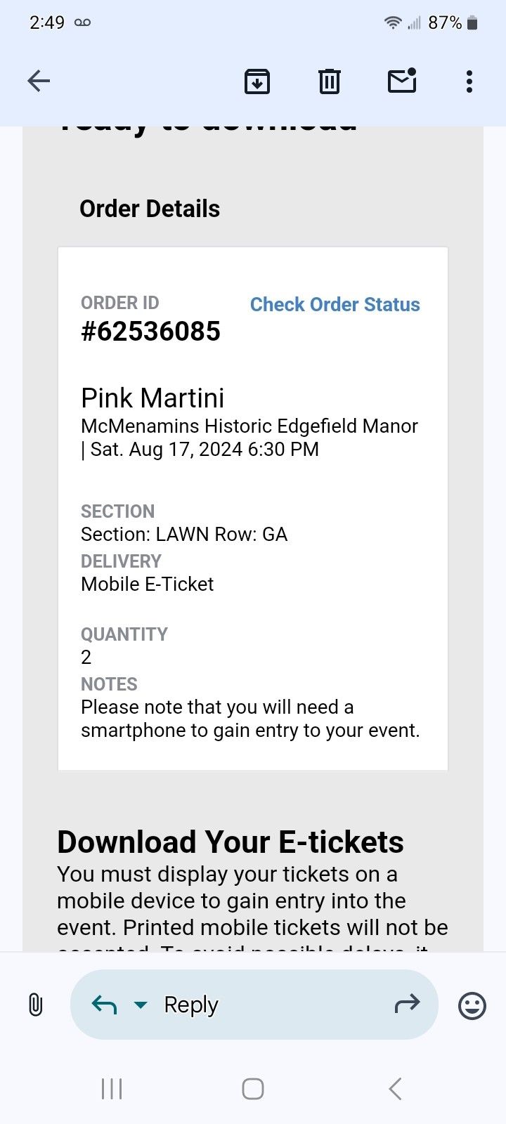 8/17 Pink Martini Concert Tickets