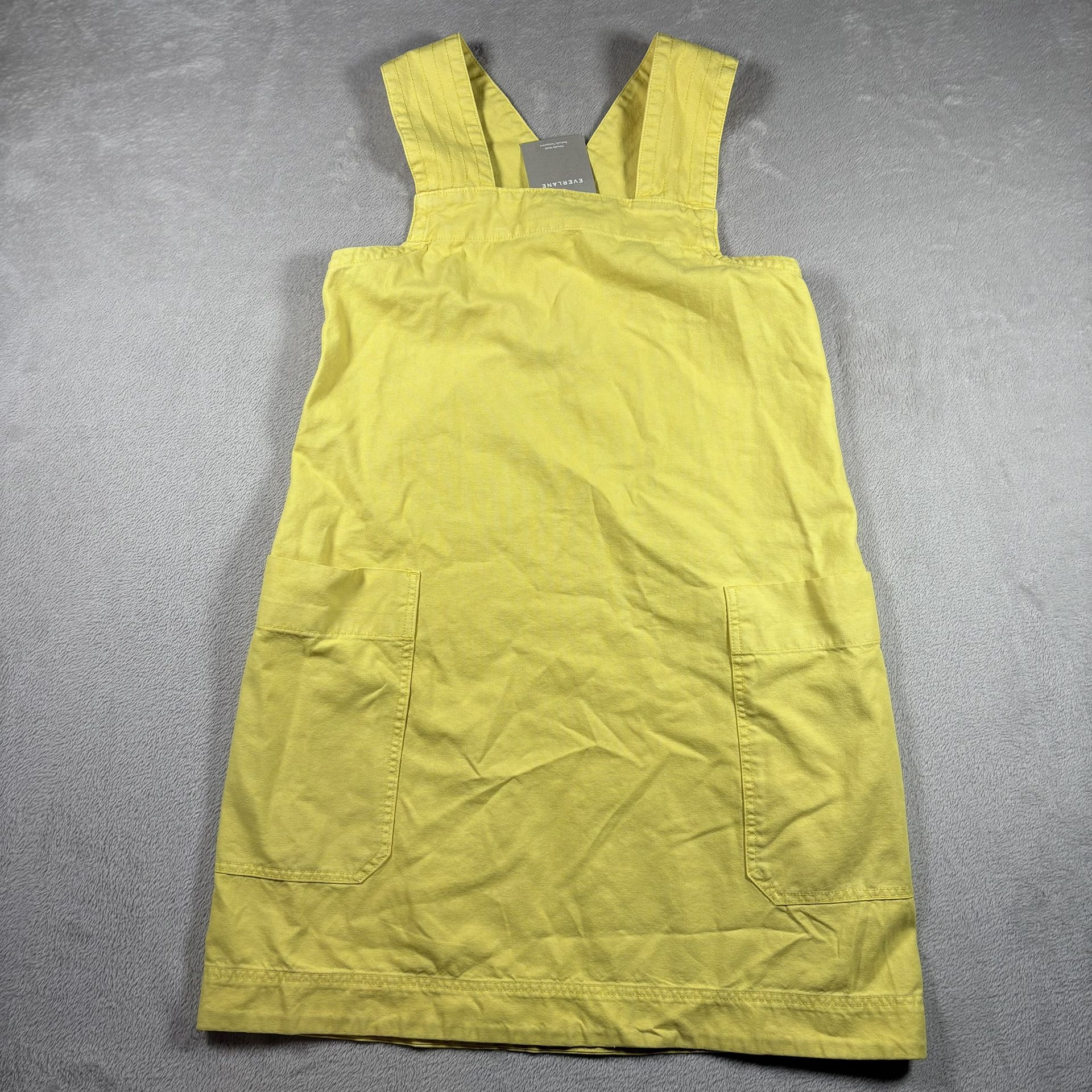 Everlane Women’s S cross-back apron mini denim dress organic cotton yellow #3202