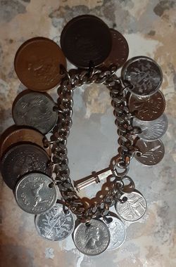 MCM 1950's COIN BRACELET Silvertone 6.5" 