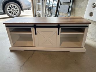 Farmhouse Shoe Storage Bench / Entryway Cabinet with Sliding Barn Door