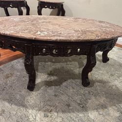 Marble/wood Coffee Table Set Of 3