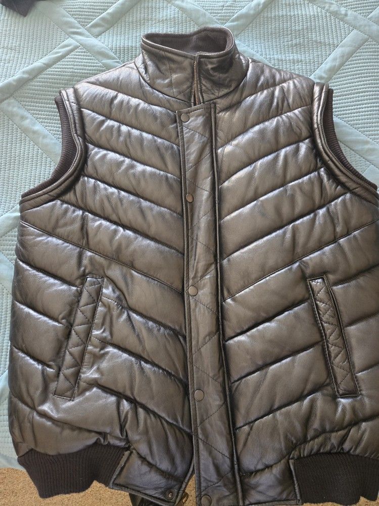 Black Leather Puffer Vest