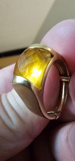 Vintage 14K Gold Modernist Citrine Ring 6.0g Size 7 Estate Honey Yellow Cocktail
