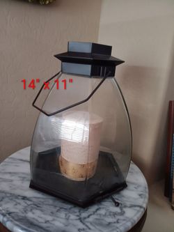Large Heavy Glass and Metal Decorative Lantern with Candle