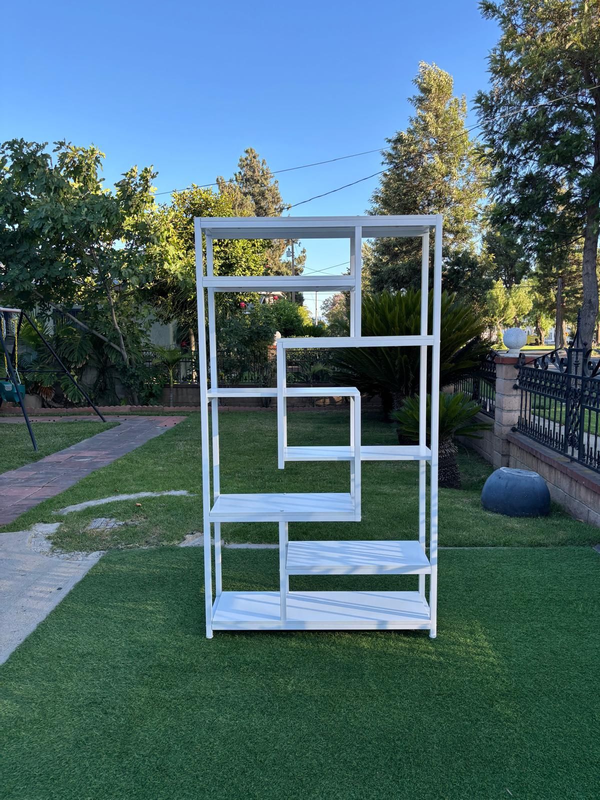Geometric 8-Shelf Tiered Bookcase, Rustic Industrial Office Shelving, Book Shelves