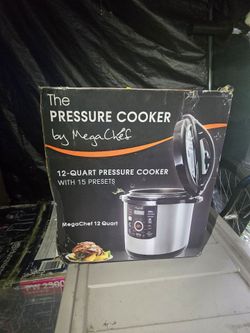 MegaChef - 12 Quart Steel Digital Pressure Cooker with 15 Presets and Glass Lid - Silver