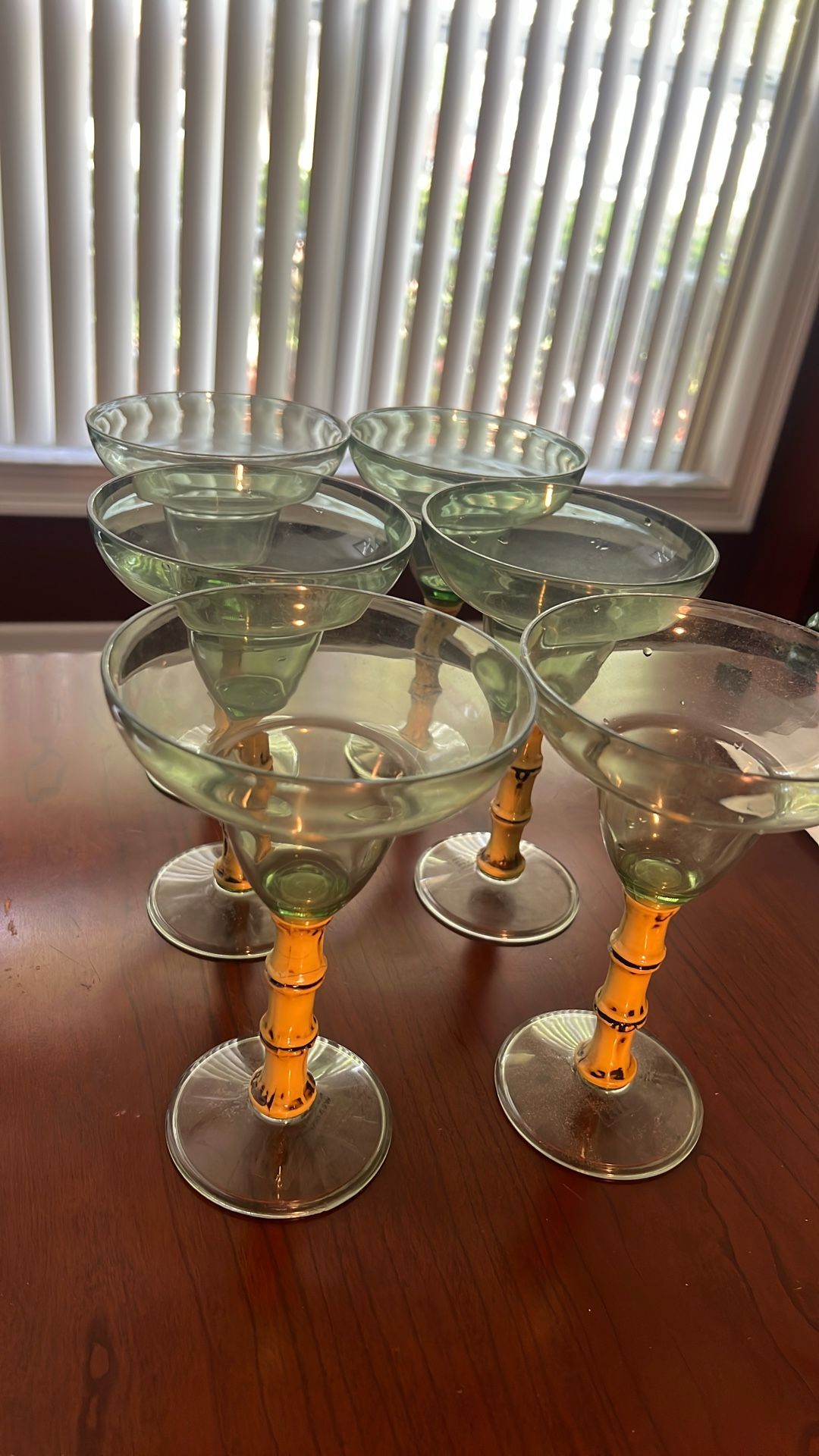 Vintage 1970’s Plastic Margerita Glasses 2 with Bamboo Stems- Set of 6
