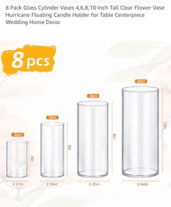8-Pack Clear Glass Cylinder Vases