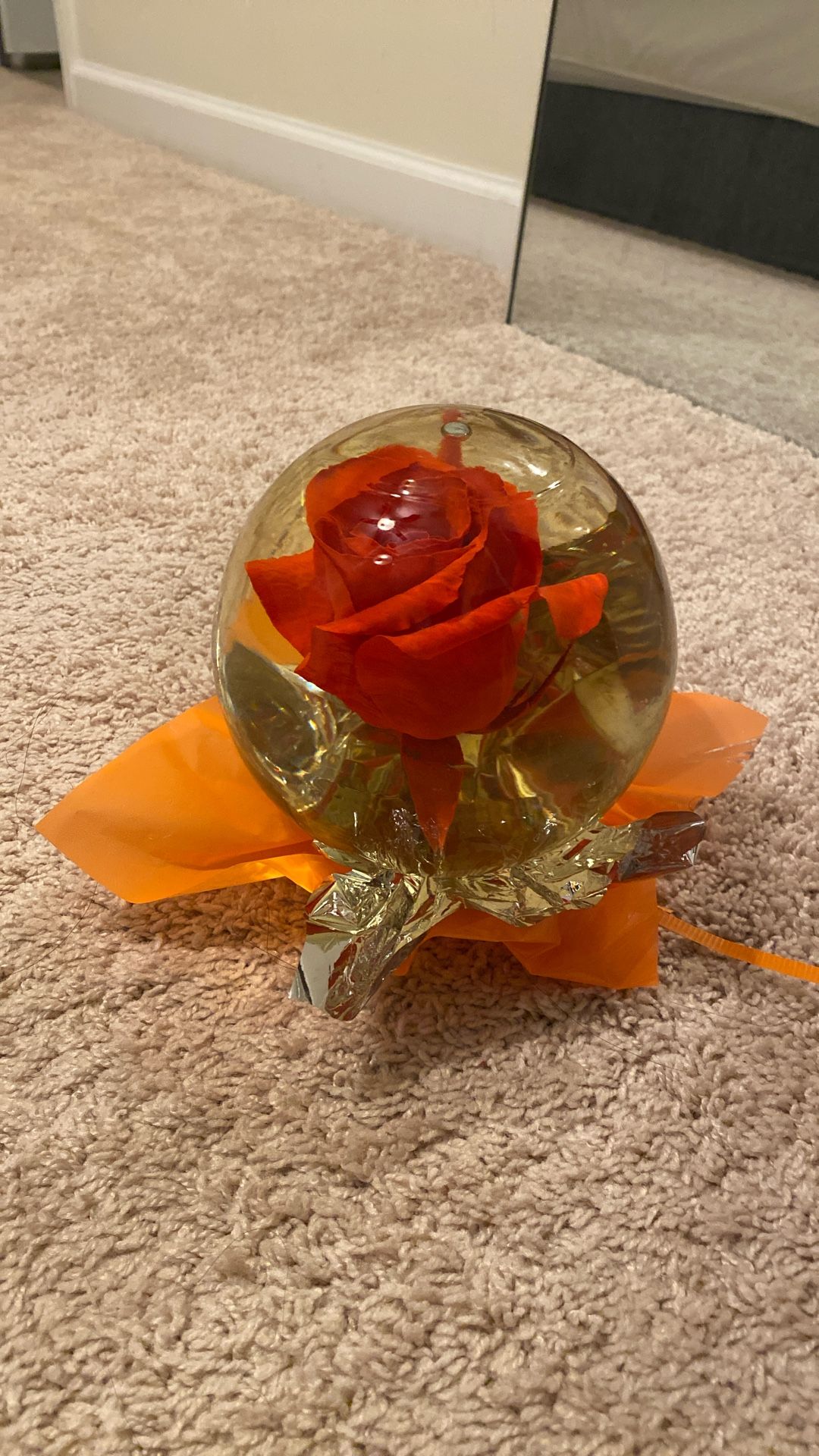 New Preserved Rose Crystal Ball – Eternal Flower, Orange Rose