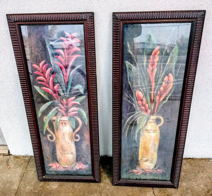Exotic Orange Painting 1 and 2 With Matching Dark Wood Frame For $30 For Both