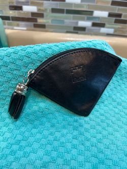 Italian made Vintage San Marino black leather triangular zippered coin purse.