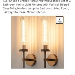 19.5" Knurled Bronze Hardwired Wall Sconce Set Of 2