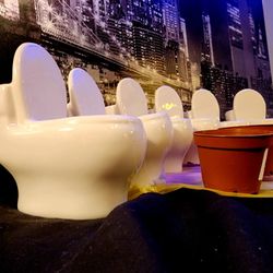 Vintage Set Of 6 Porcelain Mini Toilet Bowl Planters