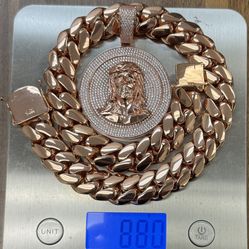 880 Grams super heavy handmade Rose gold Jesus head and Miami Cuban link necklace