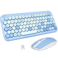 Blue Wireless Keyboard & Mouse Set