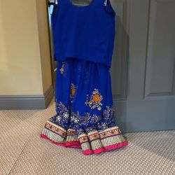 Women’s Blue Lehenga Choli Set, 10-12 years old, Embroidered, Like New