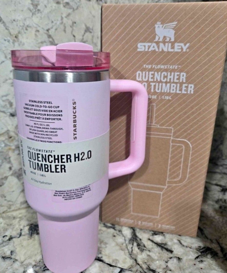 Stanley 40oz Pink Starbucks Quencher H2.0 Tumbler Thermos Flowstate Straw Cup