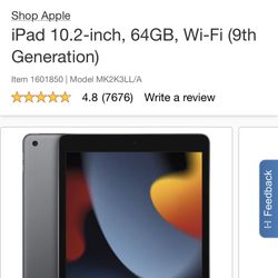 Apple iPad 10.2-inch, 64GB, Wi-Fi (9th Generation)
