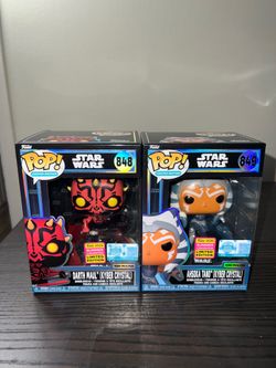 2 NEW LIMITED EDITION EXCLUSIVE Kyber Crystal Star Wars Funko Pops Ahsoka Tano Darth Maul #848 #849