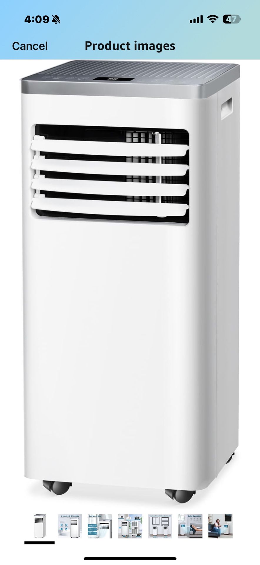 10,000 BTU Portable Air Conditioner, Quiet 3 in 1 AC Unit with Fan & Dehumidifier,Cools up to 450 Sq.Ft,2 Fan Speeds,24Hrs Timer,Child Lock,Installati