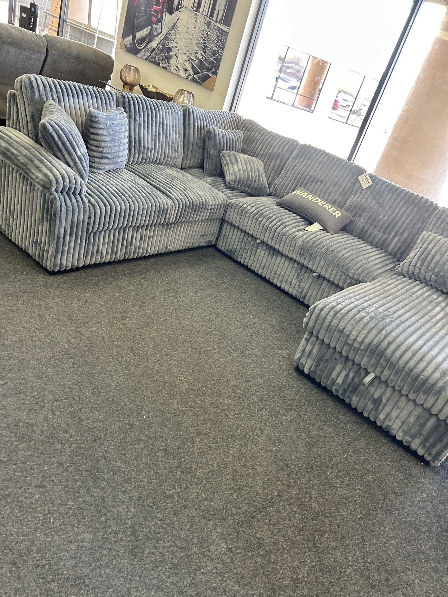 Grey Corduroy Sleeper Sectional With Storage