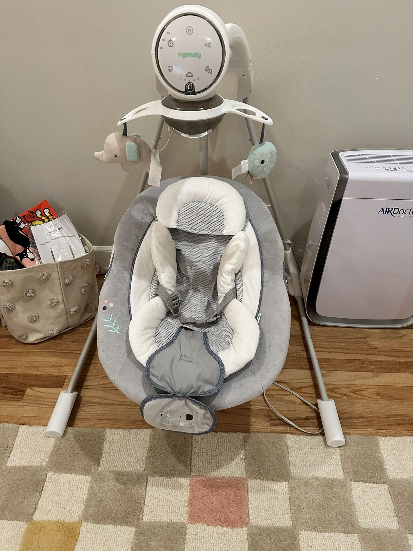 Ingenuity InLighten Soothing Swing - Swivel Infant Seat, Soothing Sounds, Lightweight Mesh - Dakota