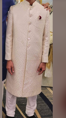 Partywear Cream color Sherwani- Desi Mens wedding dress. L