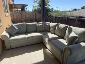 Light Green Fabric Sectional Sofa with Nailhead Trim