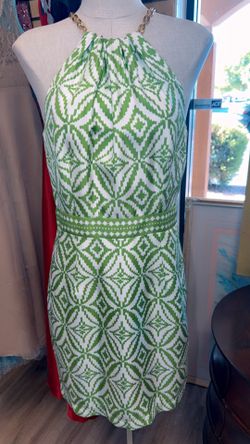 MILLY Green White Silk Dress Chain Detail Size 6