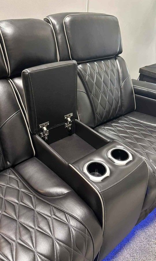 Full Electrical Black Leather Power Reclining Sofa & Loveseat & Recliner Fast Delivery 🚚 Color Options ✨ Military Discount