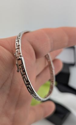 7.5 " Sterling Silver Cut Out Greek Key Bangle Bracelet, Men and Women Thin Band Bracelet, Unisex Greek Key Jewelry Gift, Greek Jewelry
