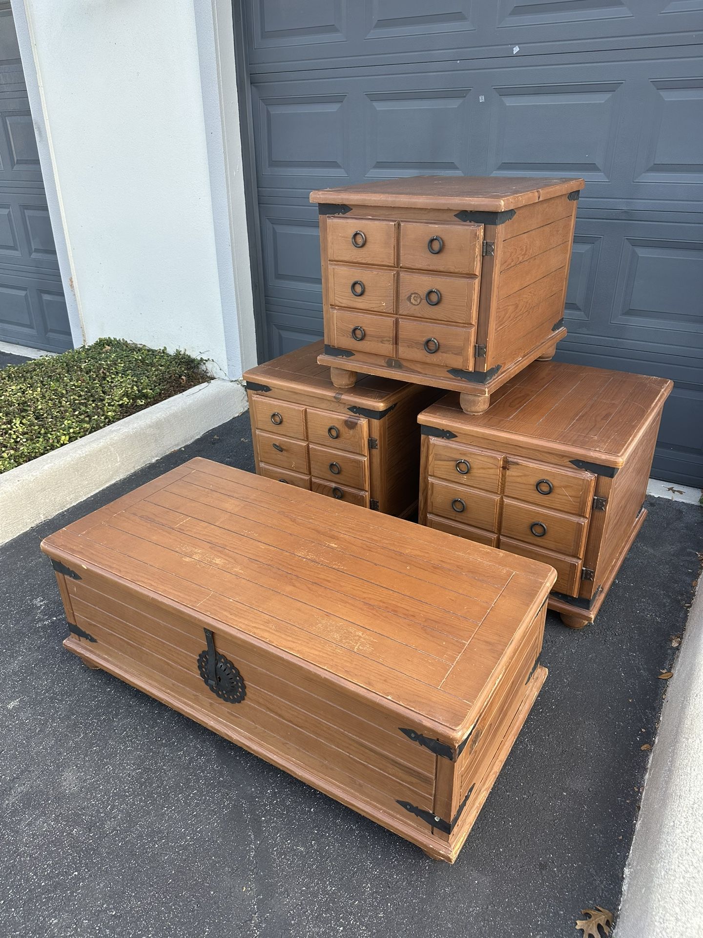 Solid Wood Furniture Set | 3 Side Tables + 1 Trunk Coffee Table | Sturdy & Functional