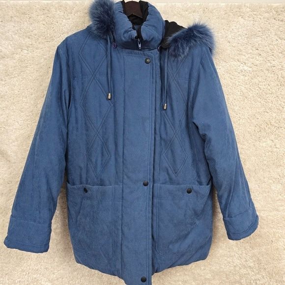 Vintage Utex Jacket Womens Large Blue Puffer Full Zip Removable Hood Down READ