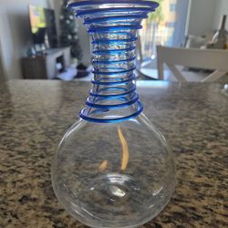 Blenko Clear Vase With Cobalt Spiral