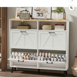 Topcobe Shoe Cabinet, Storage Cabinets with Shelves, Storage Organizer, Modern Furniture for Indoor Living Room, Bedroom, Space-saving, White