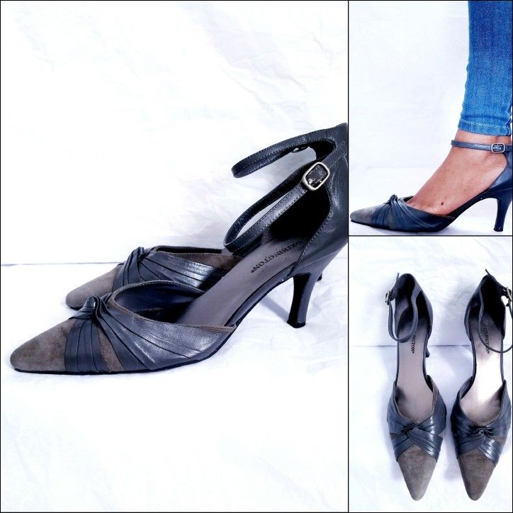 Gray Pointed Suede & Leather Pointed Heel