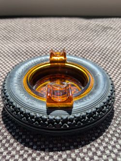 Super Cool Vintage Firestone Tires Amber Glass Ashtray