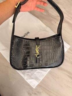 Saint Laurent YSL Black Croc-Embossed Shoulder Bag