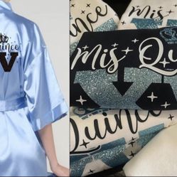 Personalized Quinceañera Squad Tee Shirts, Robes And Slippers.