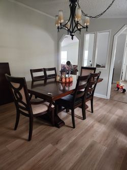 Dark Wood Dining Table with 6 Chairs