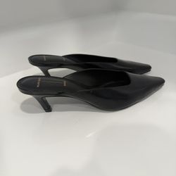 Black Suede Studio LOGAN 50 MULE Black Leather size 38.5 NEW