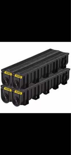 Vevor Trench Drain System Channel Drain with Plastic Grate 5.9 x 7.5 in. HDPE Drainage Trench Black Plastic Garage Floor Drain