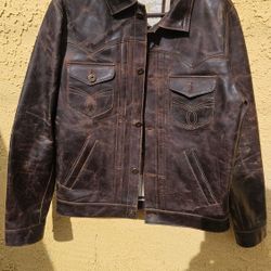 Craft and Glory Leather Type II Trucker Jacket Large in Brown