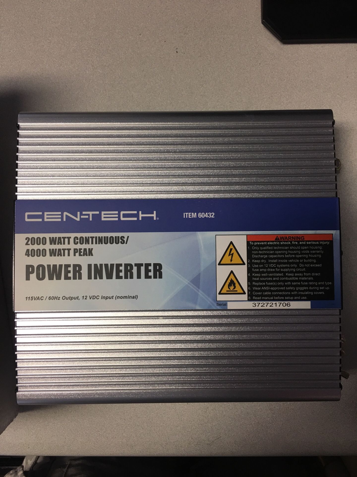 CEN-TECH item 60432 2000 Watt continuous/ 4000 Watt surge Power Inverter