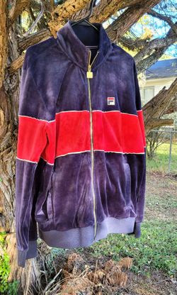 Fila Men’s Velour Tracksuit Size Large Blue Full Zip  Neck  Color Blue