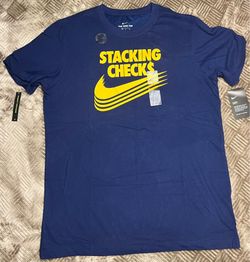 Nike Stacking Checks T-Shirt Blue DD9349-492 Size Large