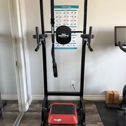 Power Tower Pull-Up/Dip Station + Step Platform + Assist Strap – Great Condition